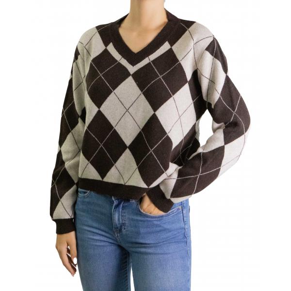 Maglione fantasia scollo a V